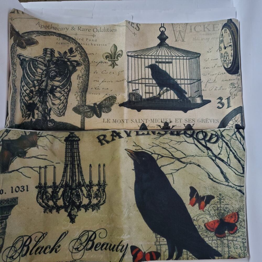 2 Dark Academia Pillow Cover Only 18x18 Halloween Gothic Evil Garden Raven Retro